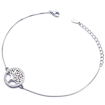 Srebrna bransoletka drzewko szczęścia ażurowe obwódka z cyrkoniami pr 0,925