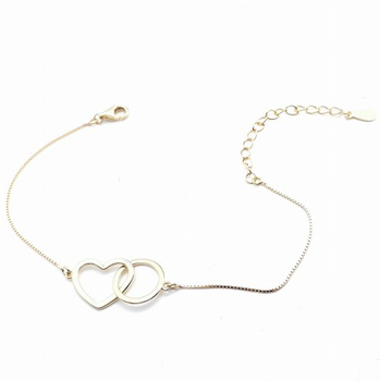 Srebrna bransoletka splecione serce i kółko pozłacana 18k złotem