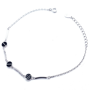 Srebrna bransoletka z okrągłymi medalionami wysadzanymi cyrkoniami z podwójnym łańcuszkiem, regulowana pr 0,925