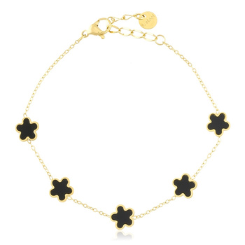 Bransoletka stal chirurgiczna czarne gwiazdki pozłacany 18k złotem