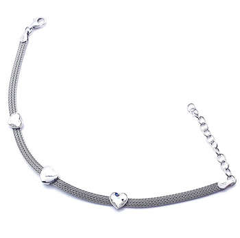 Srebrna bransoletka płaska trzy serduszka pr 0,925