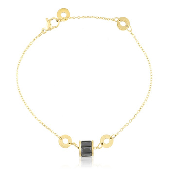 Bransoletka stal chirurgiczna czarna beczólka pozłacana 18k złotem