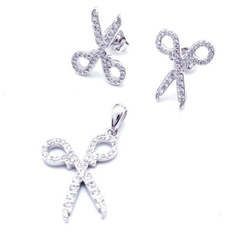 Srebrny komplet zawieszka i kolczyki nożyczki wysadzane cyrkoniami pr 0,925