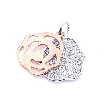 Srebrna dwukolorowa zawieszka ażurowy kwiat róży i pełny srebrny kwiat róży