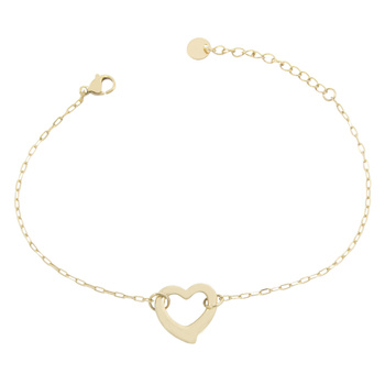 Bransoletka stal chirurgiczna ażurowe serce z grubą obwódką pozłacana 18k złotem