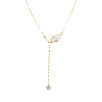 Naszyjnik stal chirurgiczna skrzydło cyrkonie pozłacany 18k złotem