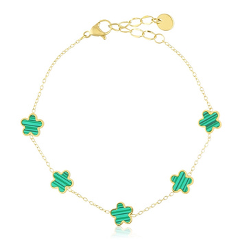 Bransoletka stal chirurgiczna koniczynki z paskowanym wypełnieniem pozłacana 18k złotem