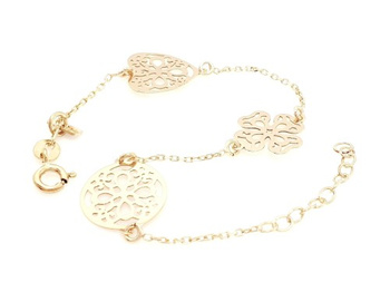 Srebrna bransoletka ażurowe kółko serce i koniczynka pozłacana 18k złotem