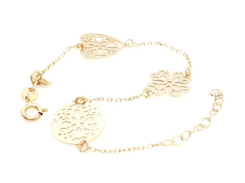 Srebrna bransoletka pozłacana ażurowy okrąg, serce i czterolistna koniczynka pr 0,925