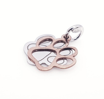 Srebrna dwukolorowa zawieszka ażurowa łapa zwierzaka i pełna srebrna łapa zwierzaka