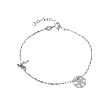 Srebrna bransoletka śnieżynka i renifer