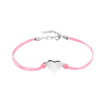 Bransoletka sznurkowa czerwona srebrne serduszko