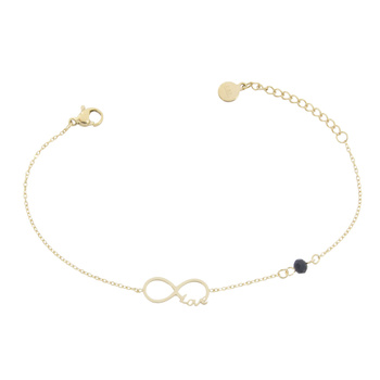 Bransoletka stal chirurgiczna nieskończoność napis LOVE kamyk pozłacana