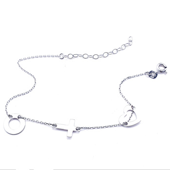 Srebrna bransoletka trzy elementy kółko krzyżyk i serce regulowana pr 0,925