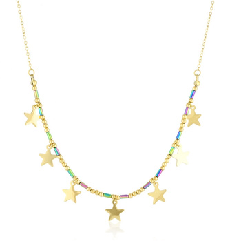 Naszyjnik stal chirurgiczna gwiazdki i kolorowe elementy pozłacany 18k złotem