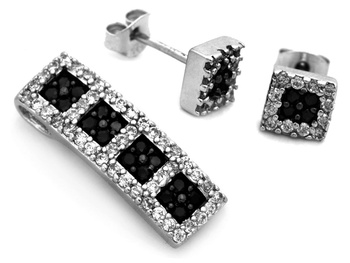 Srebrny komplet zawieszka i kolczyki prostokąty z czarnymi cyrkoniami pr.0,925