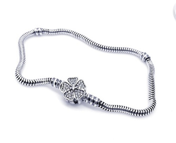 Srebrna bransoletka modułowa kwiatek z cyrkoniami łańcuszek snake pr 0,925 17cm