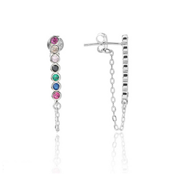 Srebrne kolczyki wiszące multikolor cyrkonie pr 0,925