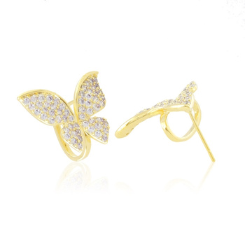 Kolczyki stal chirurgiczna motyl wypełniony cyrkoniami pozłacane 18k złotem