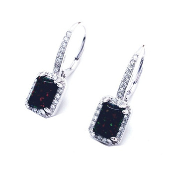 Srebrne kolczyki pr prostokątna ciemno zielona cyrkonia 0,925