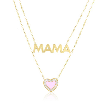Naszyjnik stal chirurgiczna napis Mama i serce z cyrkoniami pozłacany 18k złotem