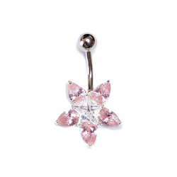 Srebrny kolczyk do pępka kwiatek różowy pr 0,925