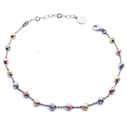 Srebrna trójkolorowa bransoletka z kulkami pr 0,925