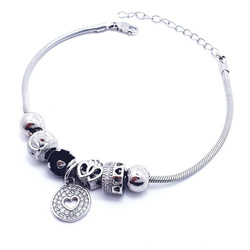 Srebrna bransoletka motywy królewskie korona berło gładkie i ażurowe z zawieszką serce 0,925