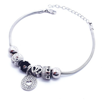 Srebrna bransoletka motywy królewskie korona berło gładkie i ażurowe z zawieszką serce 0,925