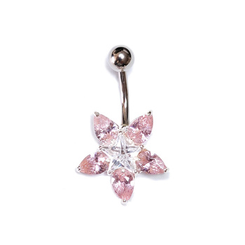 Srebrny kolczyk do pępka kwiatek różowy pr 0,925